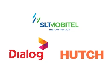 Logos of the main providers—SLTMobitel, Dialog, and Hutch—for finding the best SIM card Sri Lanka tourist plan.