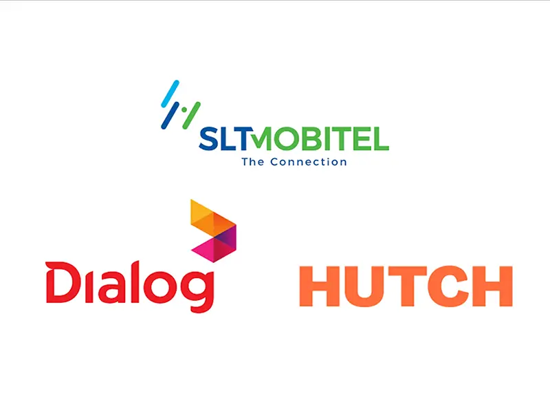 Logos of the main providers—SLTMobitel, Dialog, and Hutch—for finding the best SIM card Sri Lanka tourist plan.