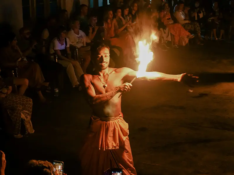 A fire dancer performs the Ginisara during a Kandy Cultural Dance Show, a highly recommended evening entertainment among things to do in Kandy.