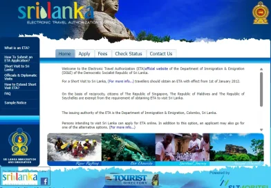 Screenshot of the official Sri Lanka Electronic Travel Authorization (ETA) system website, detailing Sri Lanka Visa Requirements 2025 for visitors.